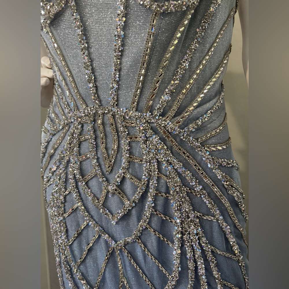 Cinderella Divine Beaded Art Deco Mermaid Gown Blue Silver 10